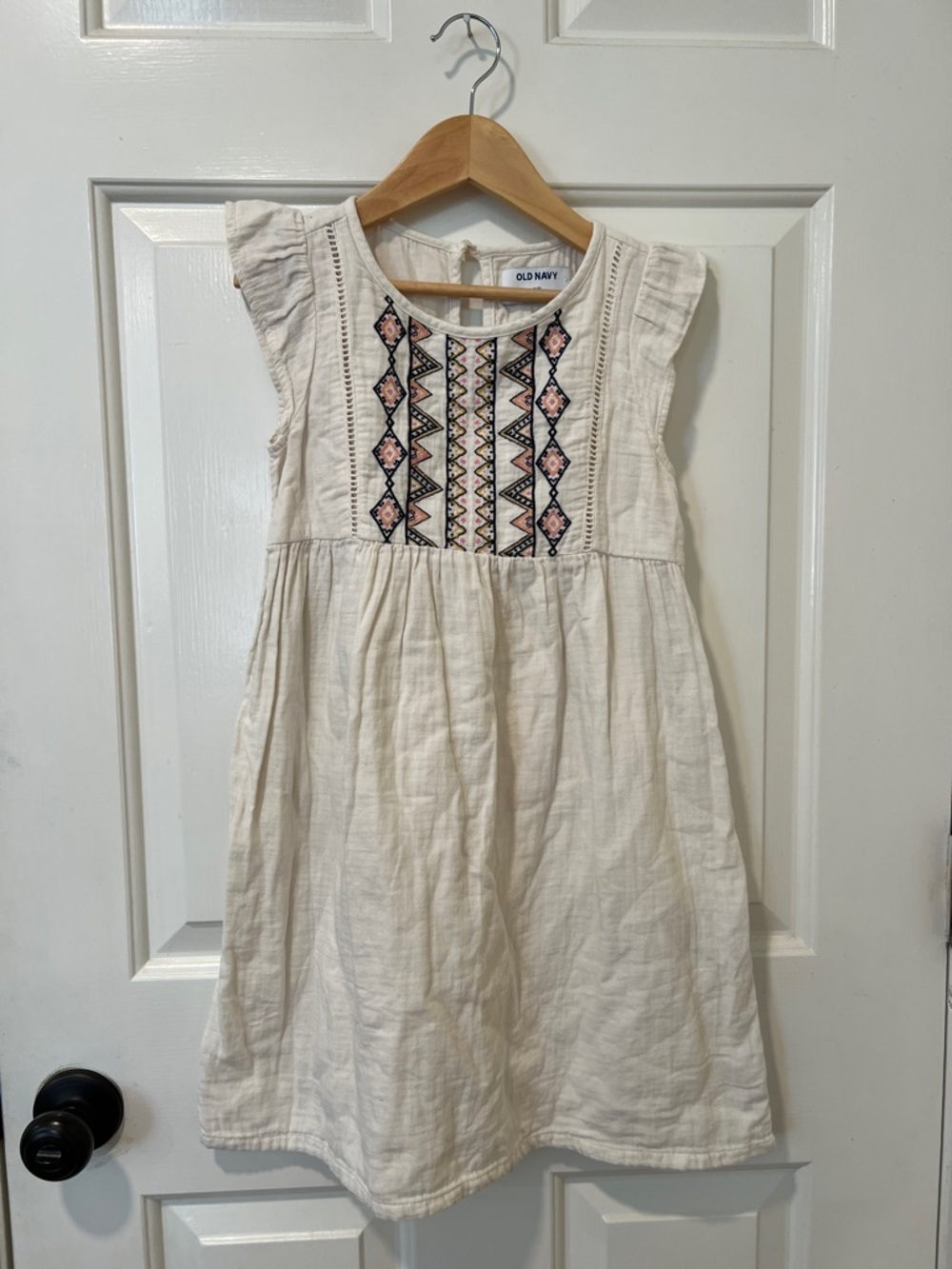 Old Navy Cream Dress with Pink & Black Embroidery